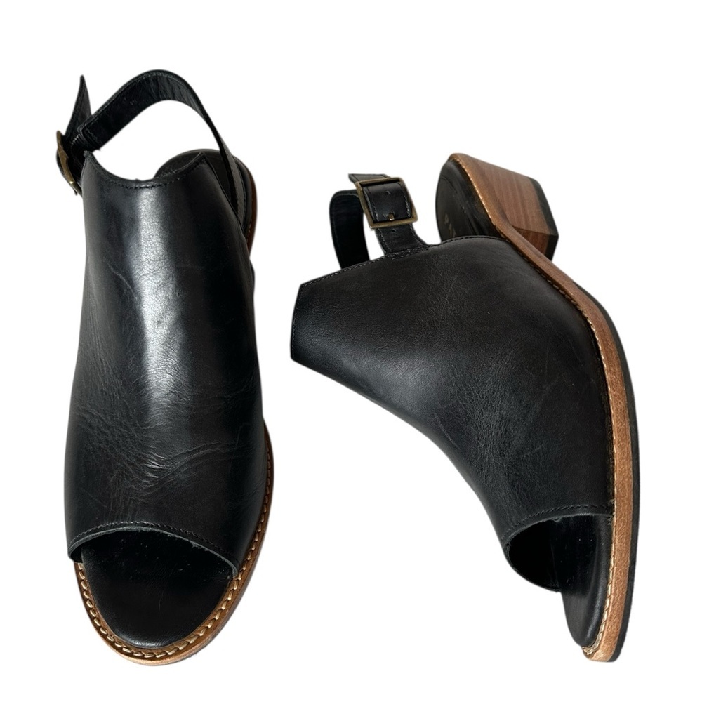 Patina Portland Leather Co. Black Leather Sling Back Sandals Size 8.5 - Picture 3 of 13